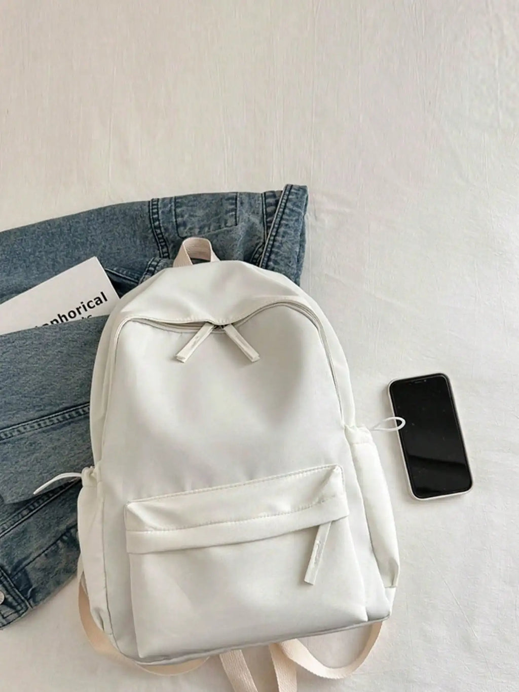 Fashion Casual Solid Color Student Backpack Foldable Multi Compartment Large Capacity Backpack Suitable for Daily Campus Life