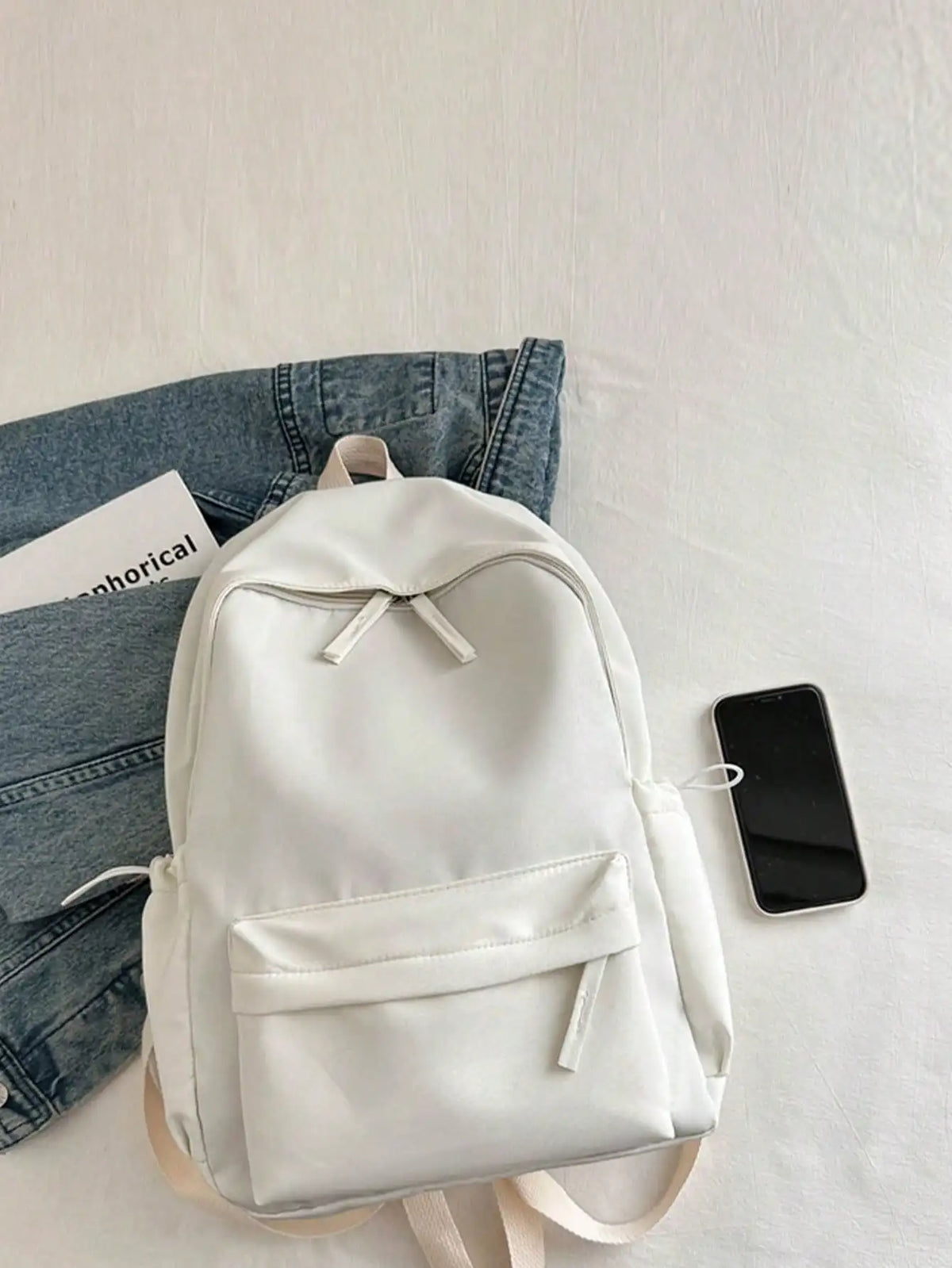 Fashion Casual Solid Color Student Backpack Foldable Multi Compartment Large Capacity Backpack Suitable for Daily Campus Life